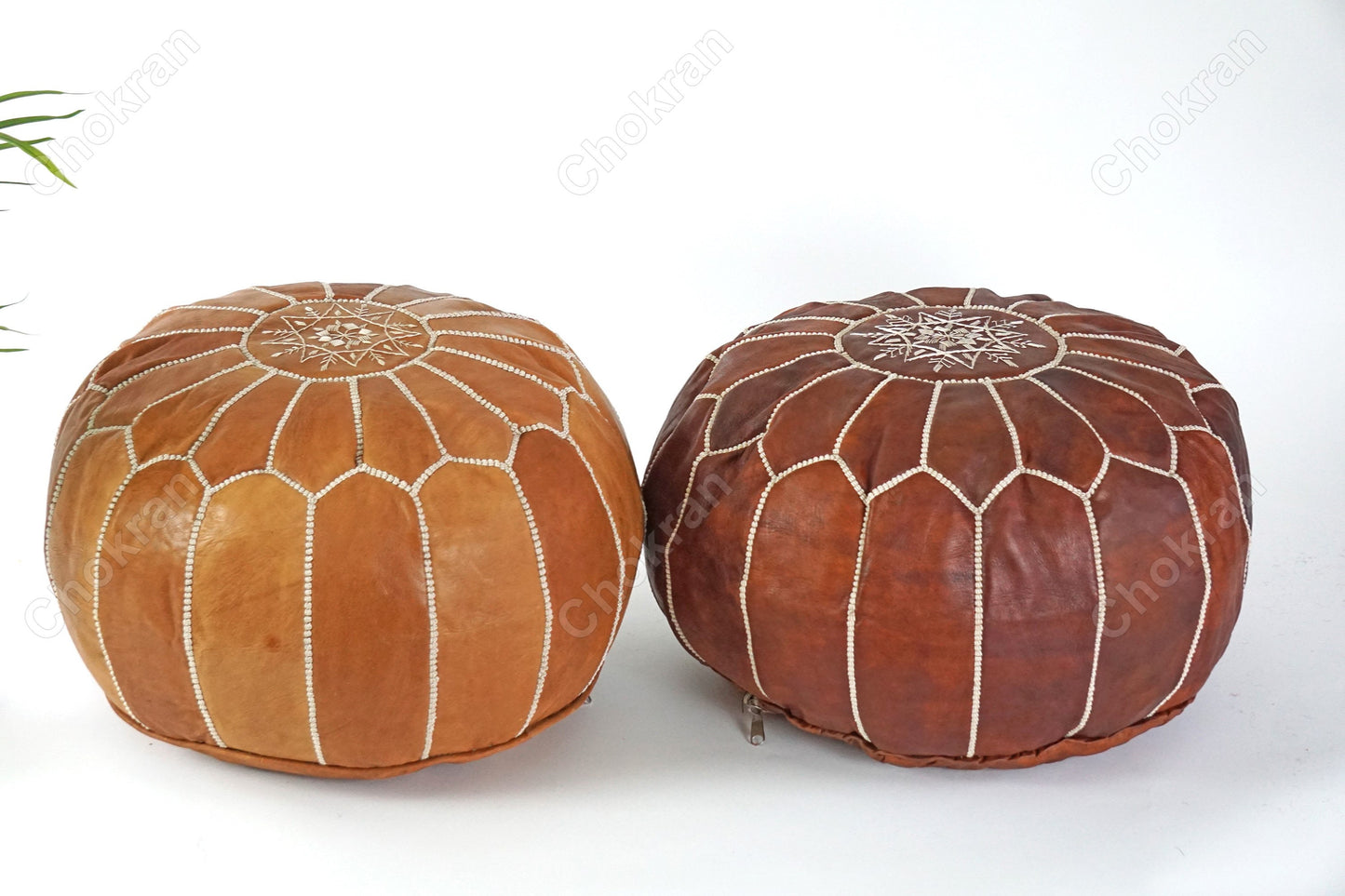 Set of 2 Amazing Moroccan leather pouf, 100% genuine leather , boho ottoman, handmade leather footstool, floor pouf, UNSTUFFED