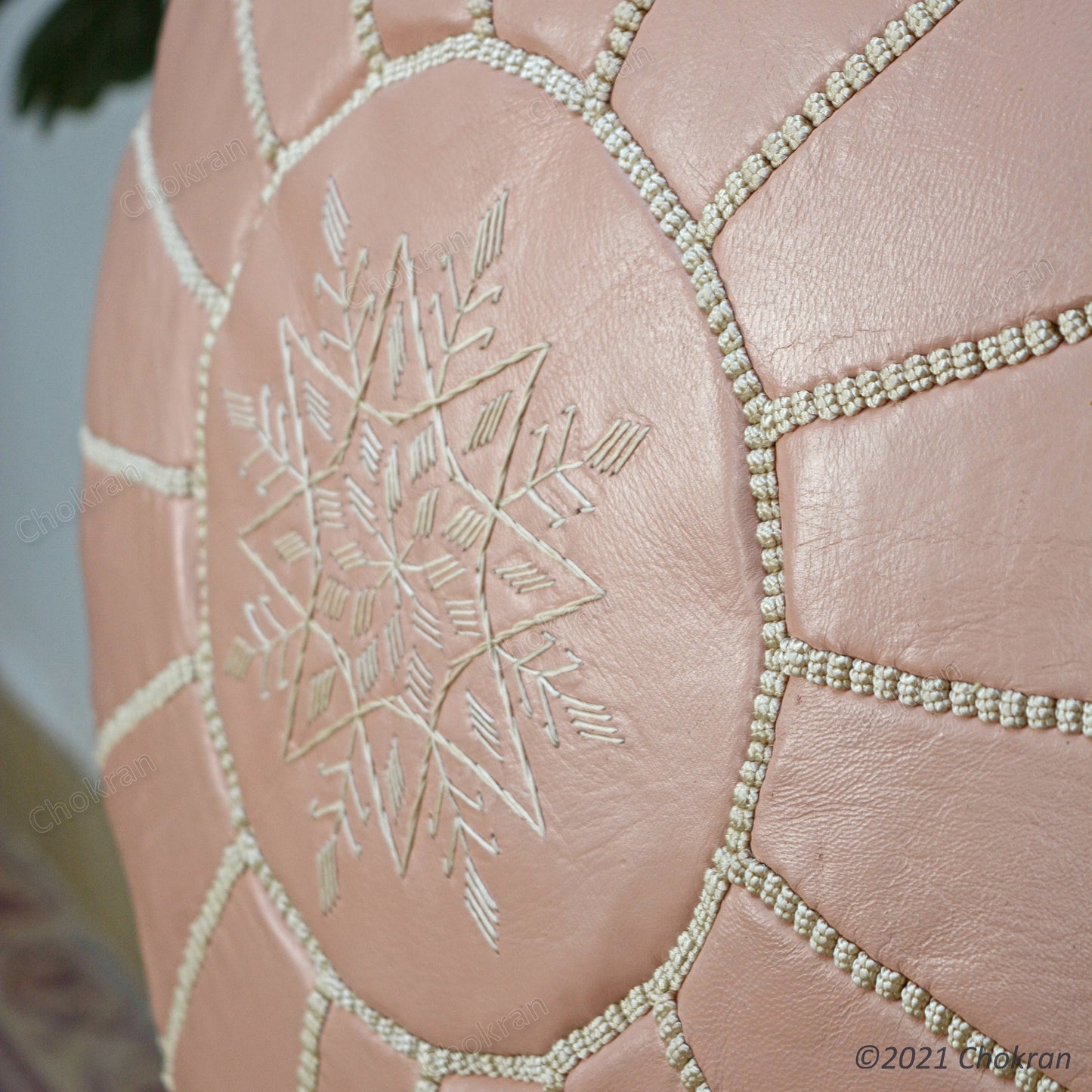 Light Pink leather pouf, round leather ottoman, handmade leather pouf, Moroccan genuine leather footstool-UNSTUFFED