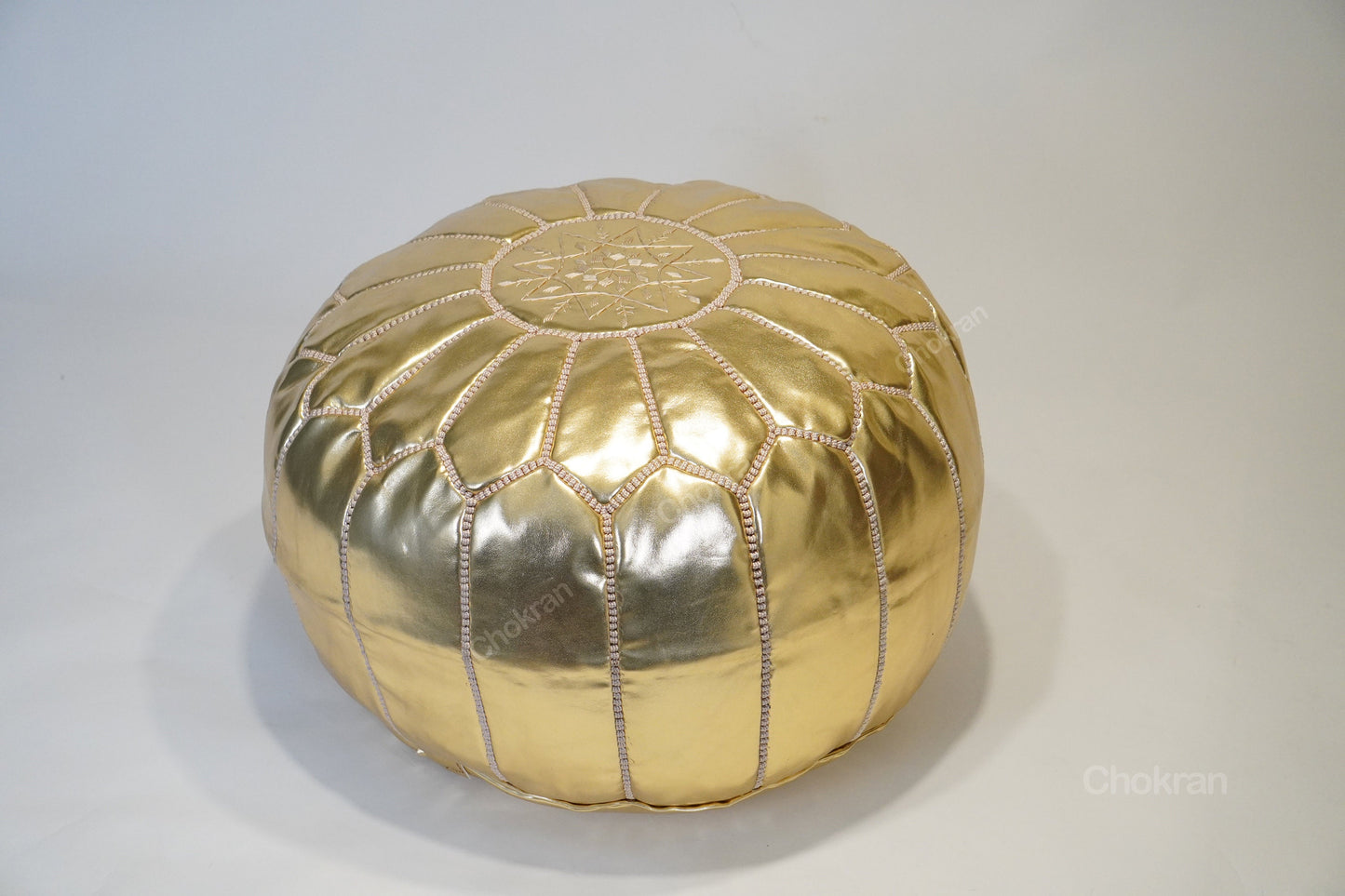 GOLD Moroccan leather pouf, round leather ottoman, handmade leather pouf, Moroccan genuine leather footstool- Dark brown -UNSTUFFED