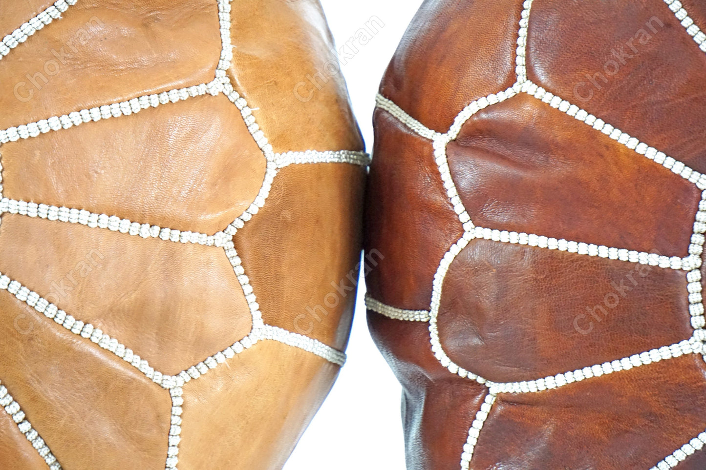 Set of 2 Amazing Moroccan leather pouf, 100% genuine leather , boho ottoman, handmade leather footstool, floor pouf, UNSTUFFED