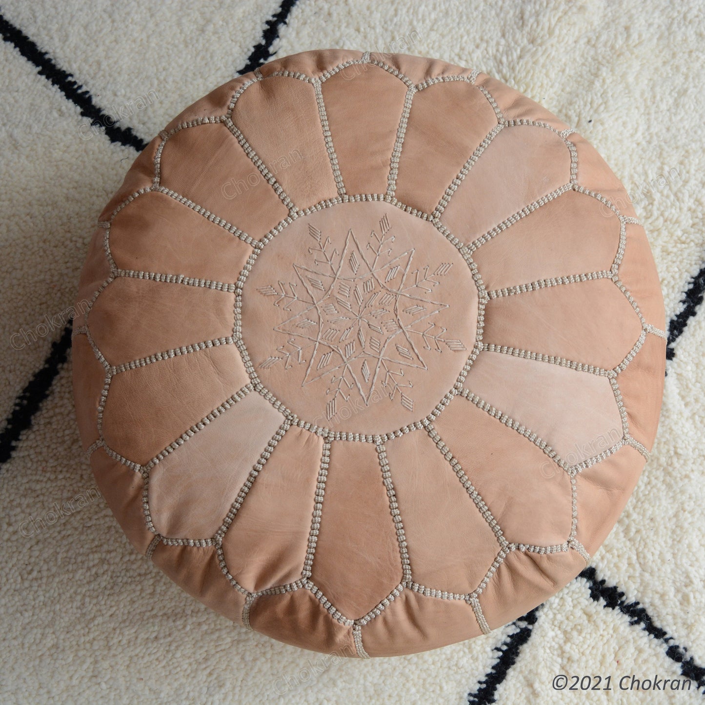 Light Pink leather pouf, round leather ottoman, handmade leather pouf, Moroccan genuine leather footstool-UNSTUFFED